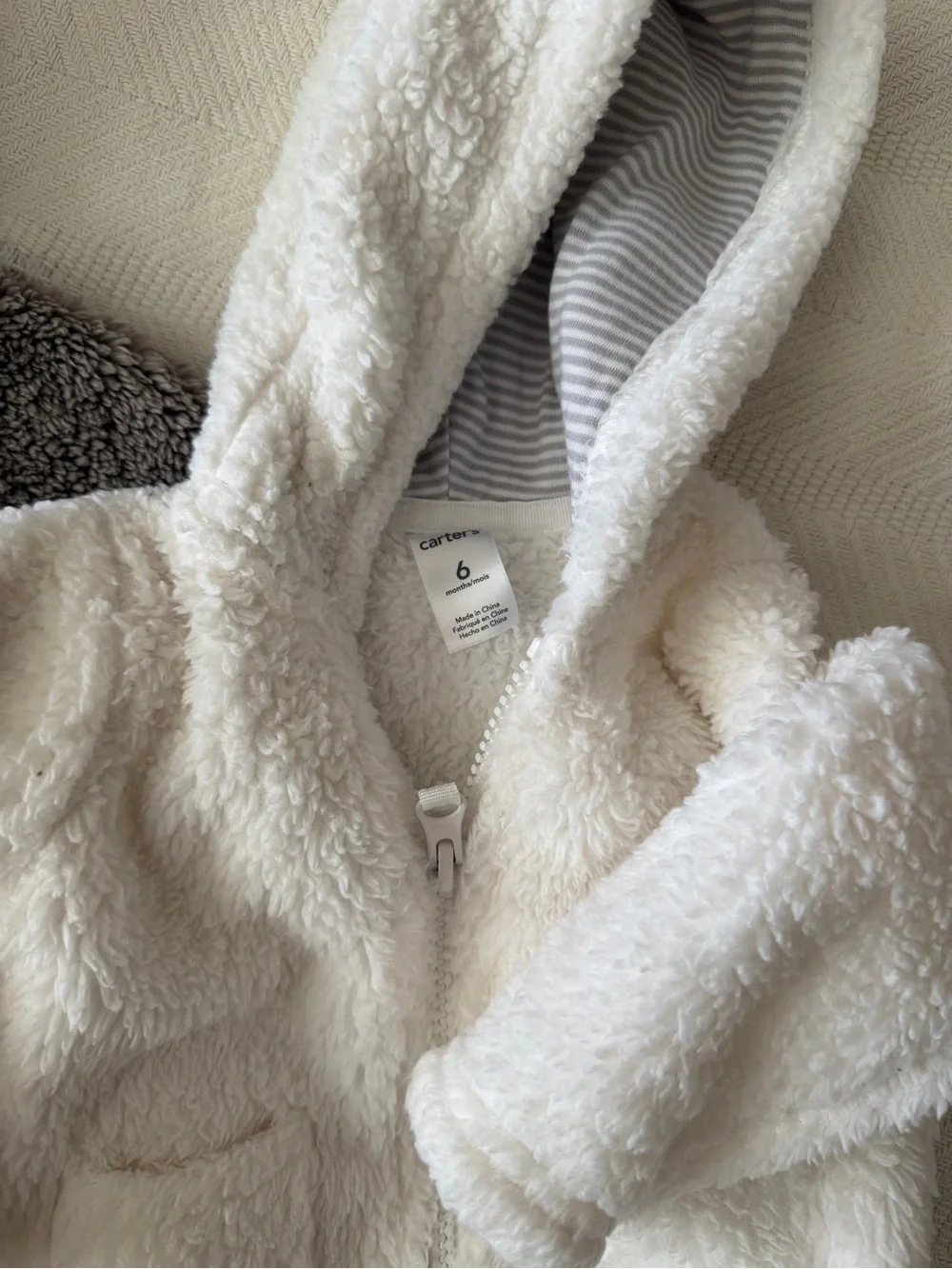 Carter’s Cozy Sherpa Hooded Jacket for Kids — Cream & Gray